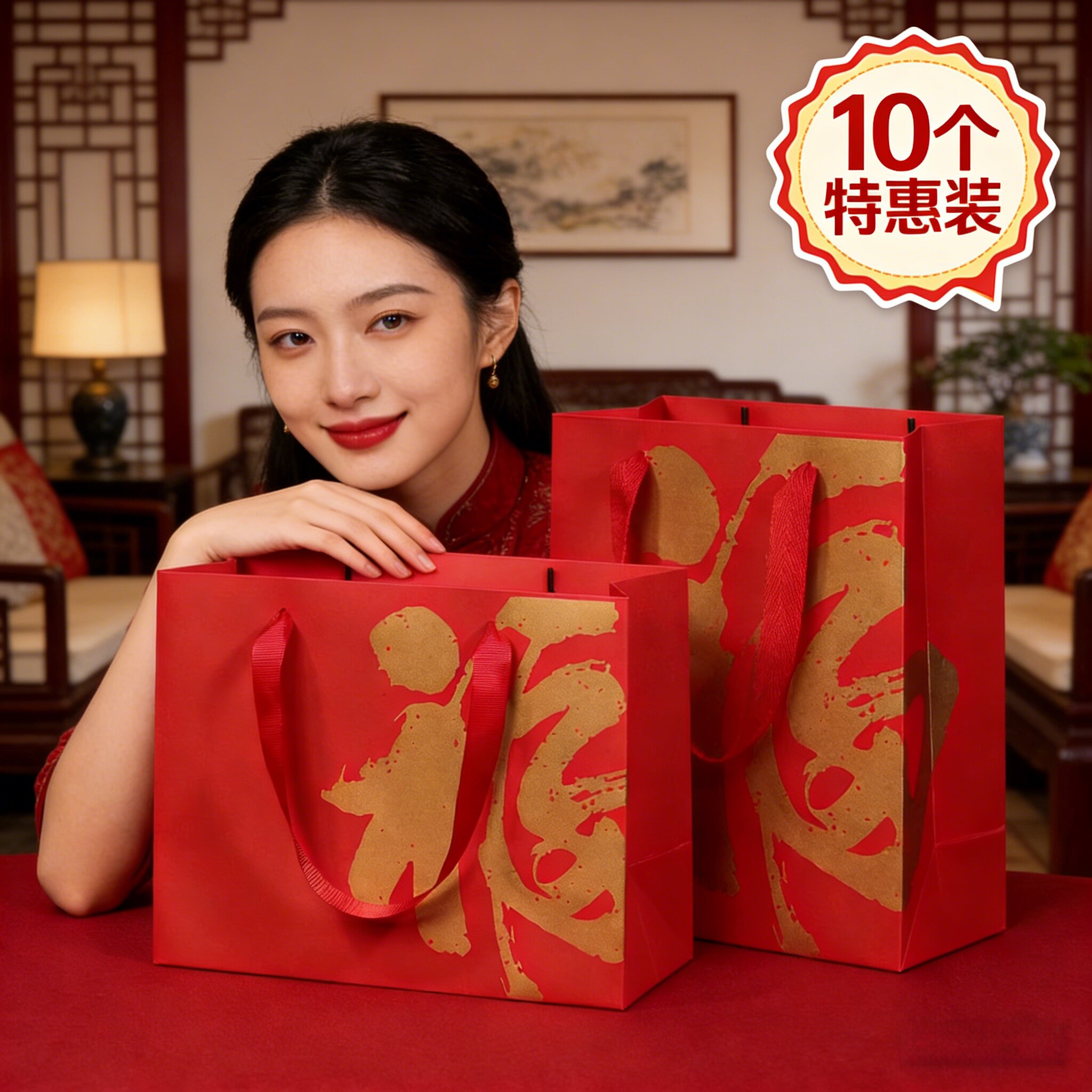 新年礼品袋红色福字手提袋喜糖袋过年伴手礼包装袋马年春节礼物袋