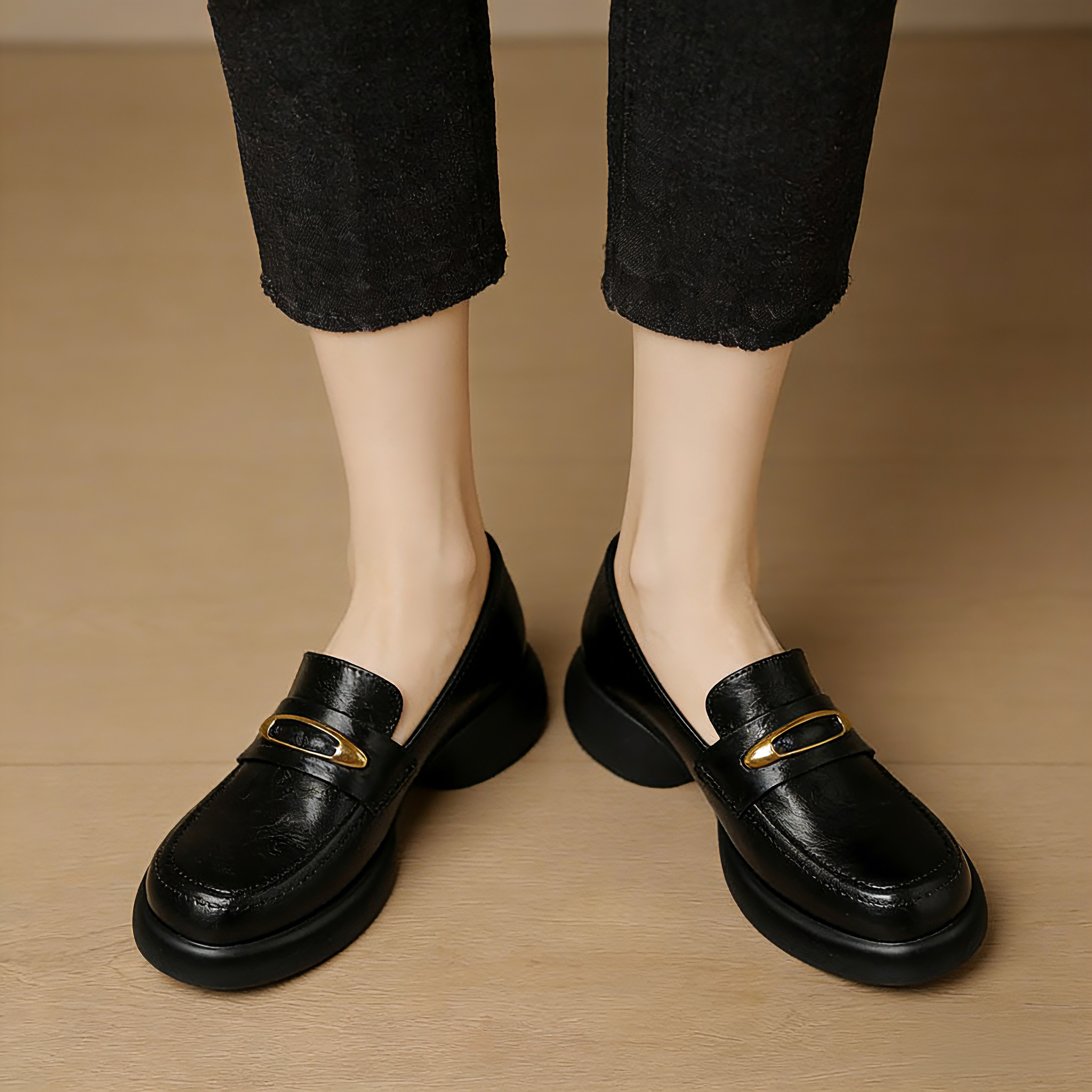 真皮乐福鞋女厚底2026新款春秋百搭软底不累脚显高显瘦通勤单鞋女