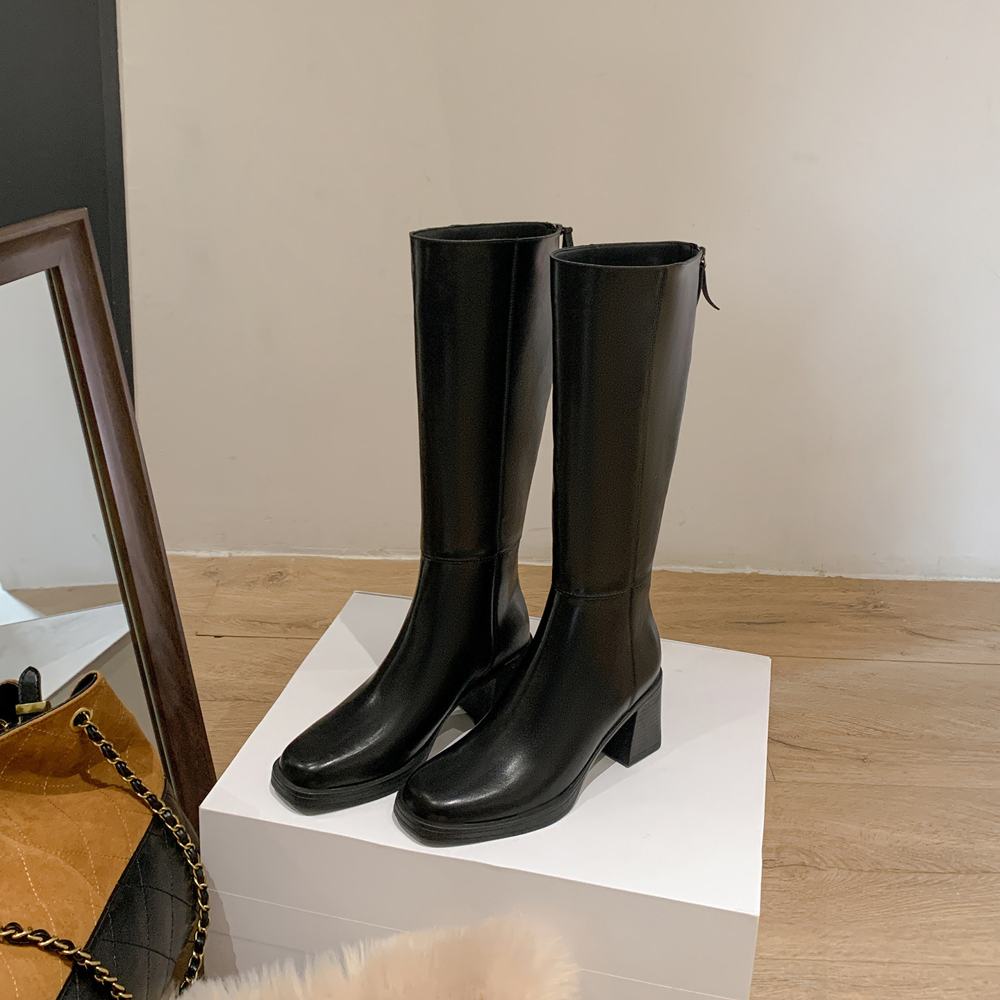 2025新款舒适长筒靴女秋冬新款时尚百搭潮真皮厚底辣妹骑士靴高靴
