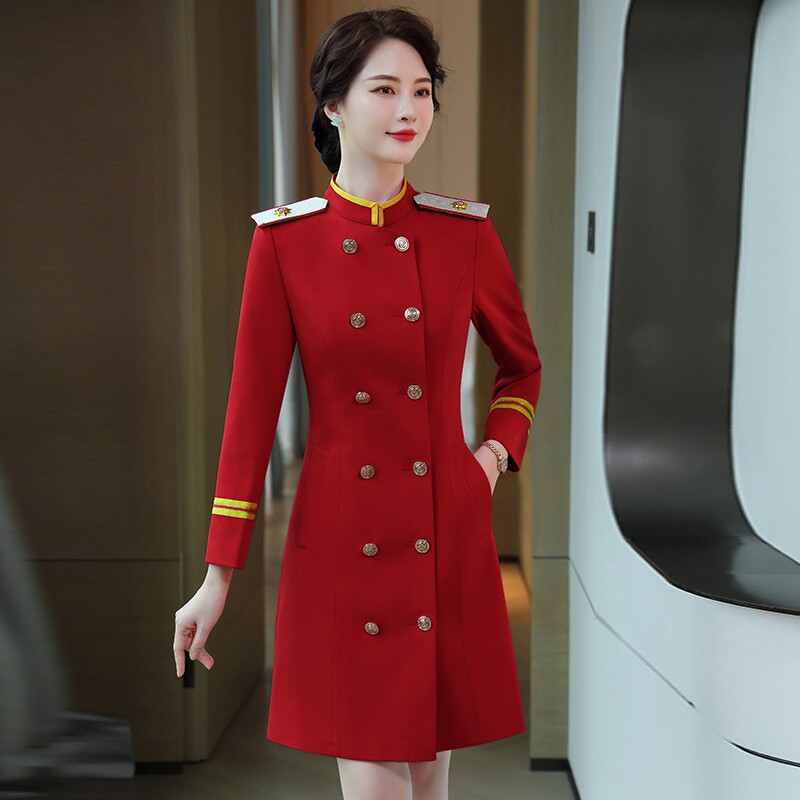 军鼓服装女款春秋季空姐制服双排扣军装立领长袖连衣裙乐队演出服