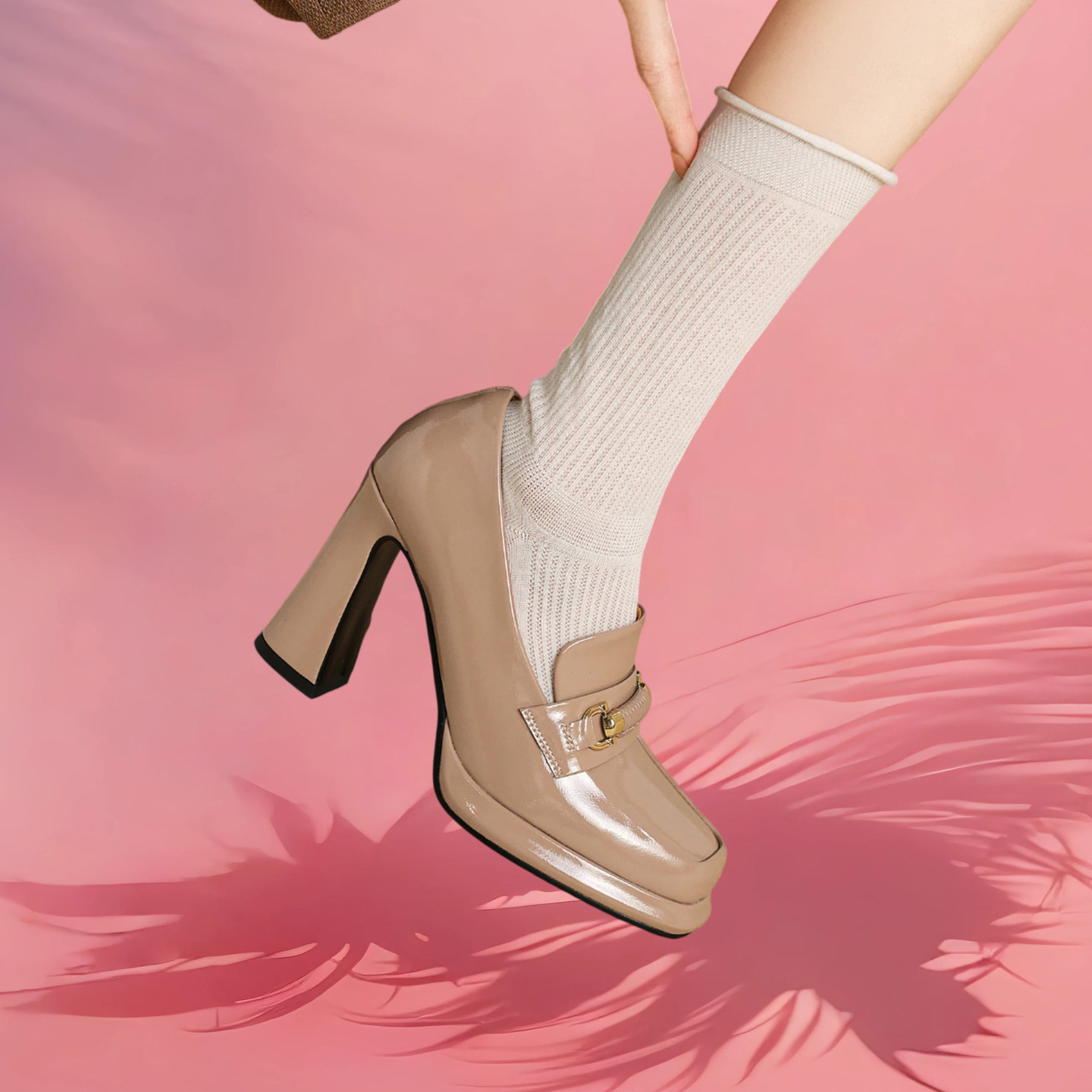 小个子不累脚防水台高跟鞋2026春季百搭乐福鞋真皮方头粗跟单鞋女