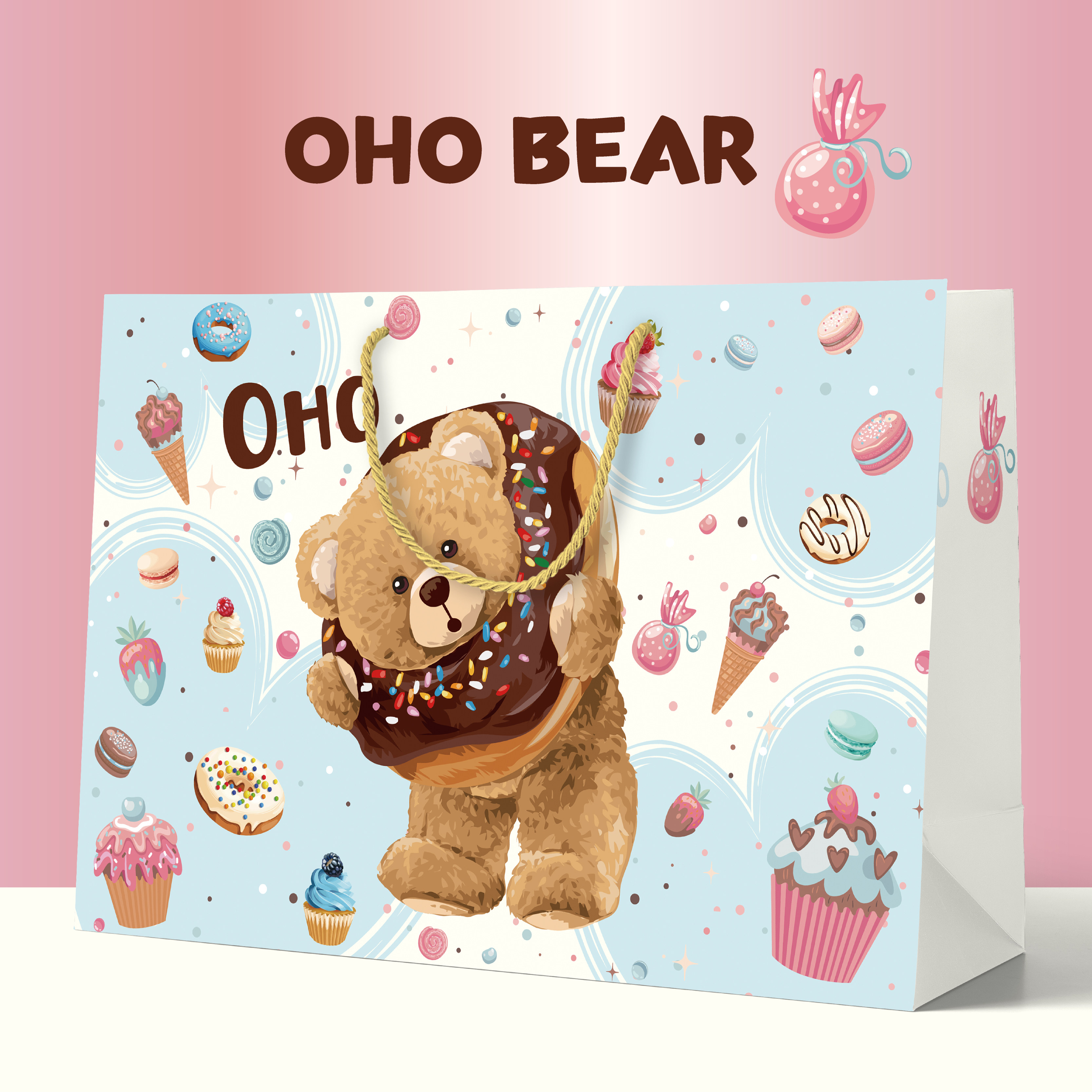 可爱小熊卡通礼品袋高档童装店烘焙手提袋加厚包装纸袋现货批发