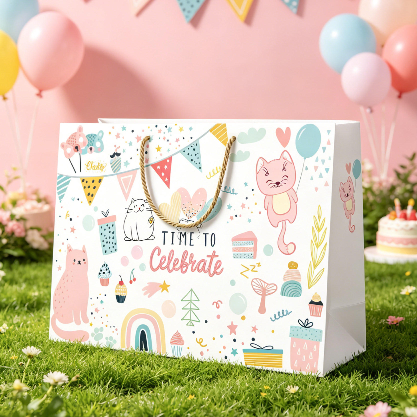 可爱礼品袋卡通图案大号手提袋生日派对母婴宝宝满月礼物包装袋子