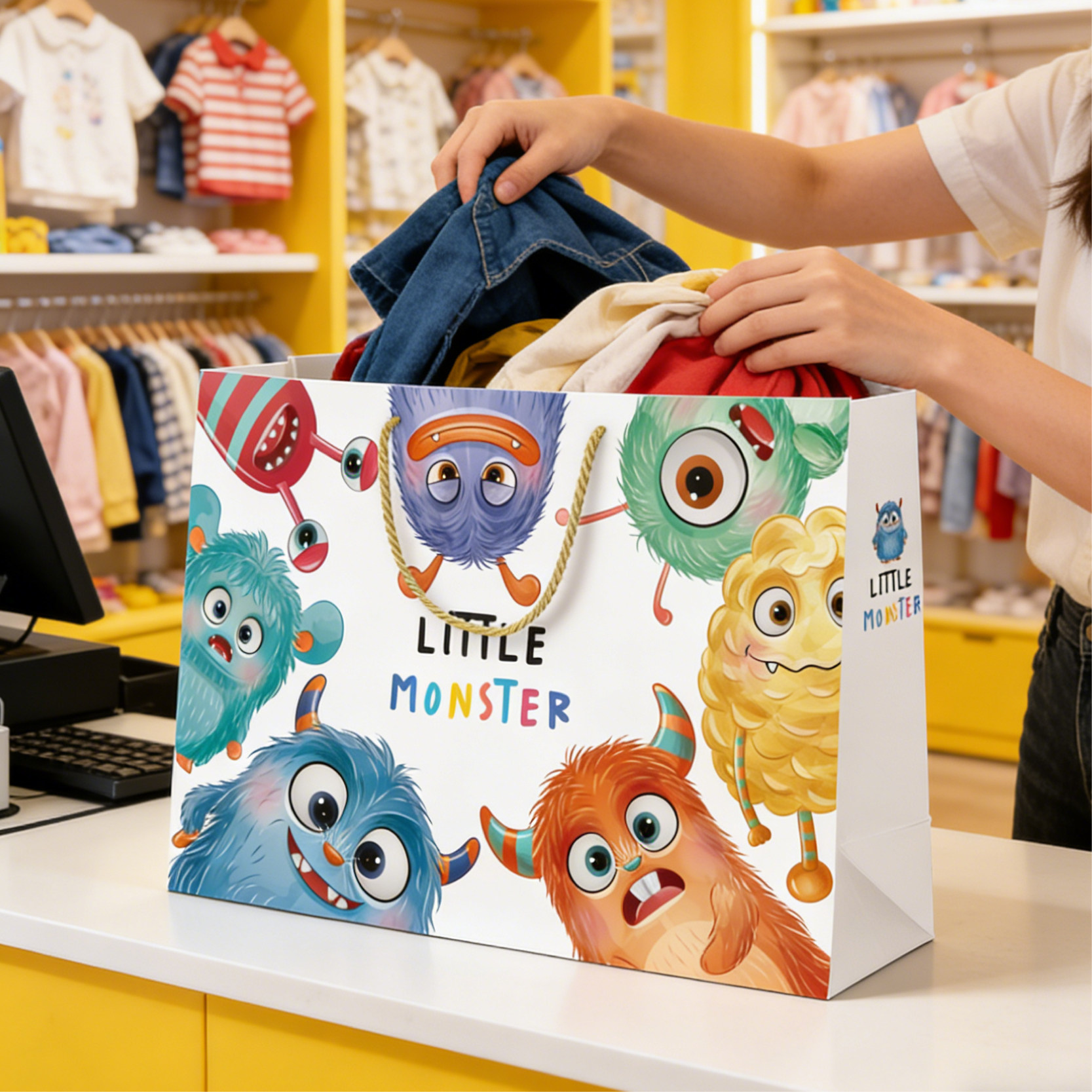 可爱卡通礼品袋大号加厚纸袋搞怪生日派对礼物手提袋活动包装批发