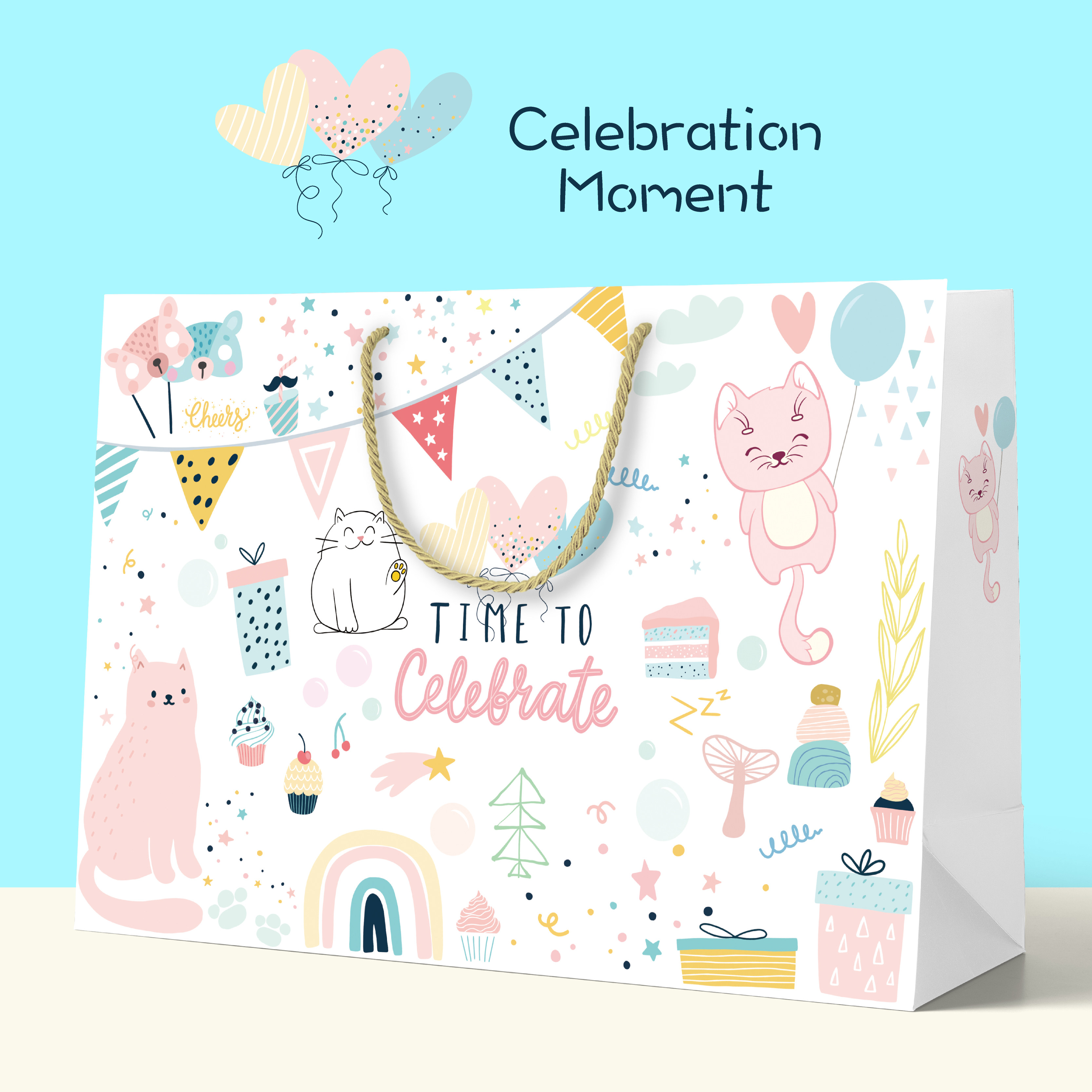 可爱礼品袋卡通图案大号手提袋生日派对母婴宝宝满月礼物包装袋子