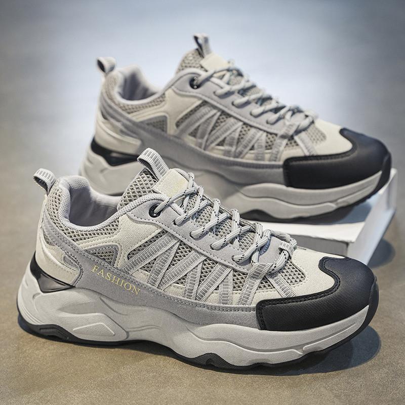 男鞋2025新款夏季透气网面防滑跑步运动鞋男生户外厚底登山老爹鞋