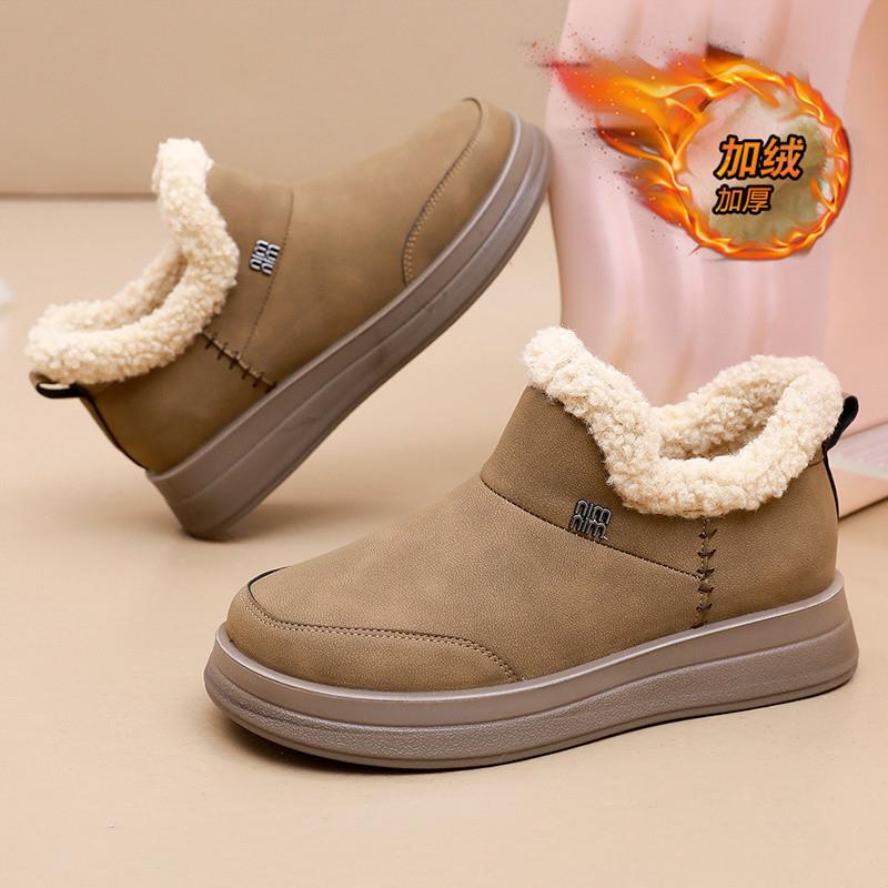 棉鞋女冬季中老年妈妈户外雪地靴加绒加厚保暖一脚蹬防滑短筒棉靴