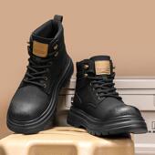 皮靴男士 高帮马丁靴男秋冬季 英伦风增高厚底工装 黑色机车骑士短靴