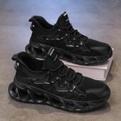 黑色休闲跑步运动网鞋 椰子男鞋 飞织网面轻便薄款 透气2025新款 夏季