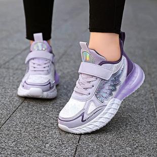 中大童轻便软底女孩跑步老爹鞋 女童鞋 皮面儿童运动鞋 2025新款 春季