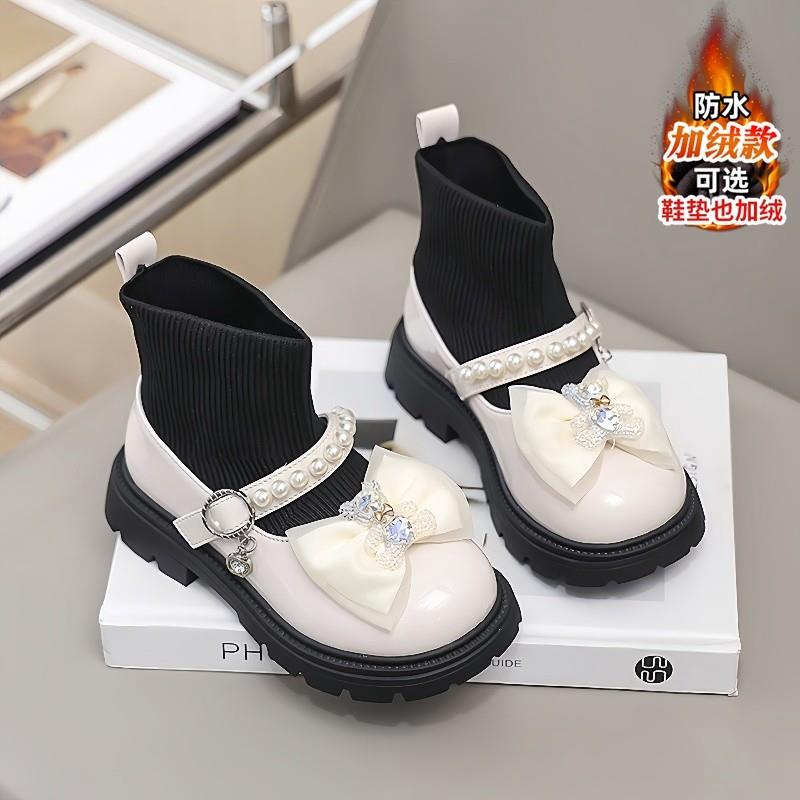 女童小皮鞋冬季2024新款加绒保暖儿童软底棉鞋女孩时尚公主袜子鞋