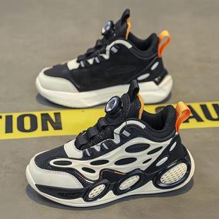 中大童黑色耐脏男孩老爹鞋 男童鞋 皮面防水儿童运动鞋 2025新款 春季