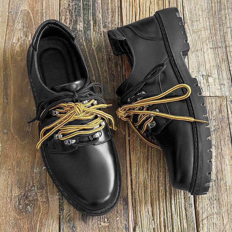 男鞋2025新款秋冬季休闲防滑黑色皮鞋青少年潮流小众设计感马丁靴,流行男鞋,休闲皮鞋,淘宝优惠券,粉丝福利购,淘宝优惠卷