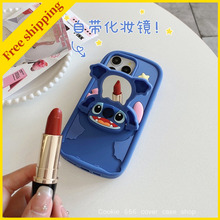 Creative Bracket Phone case Cute Stitch iPhone 11/12/13/14/15 Pro Max casing Kawaii mirror cover