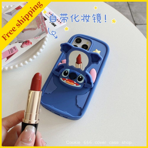 Creative Bracket Phone case Cute Stitch iPhone 11/12/13/14/15 Pro Max casing Kawaii mirror cover