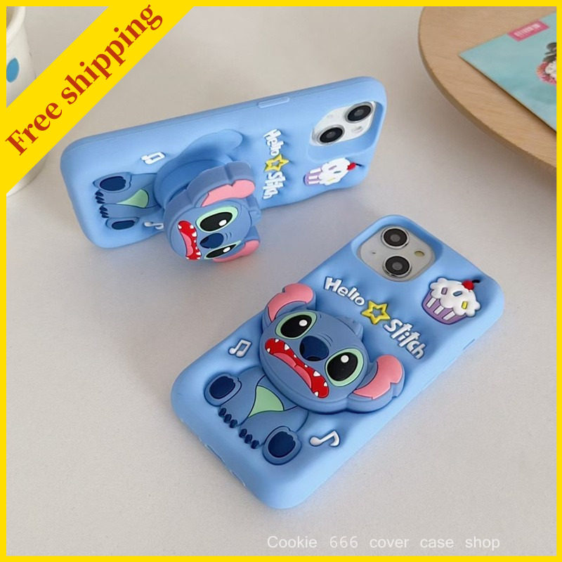 Cute disney cartoon phone cover case for iPhone 16 pro max 12 13 14 15 plus blue Stitch casing