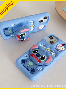Cute disney cartoon phone cover case for iPhone 16 pro max 12 13 14 15 plus blue Stitch casing