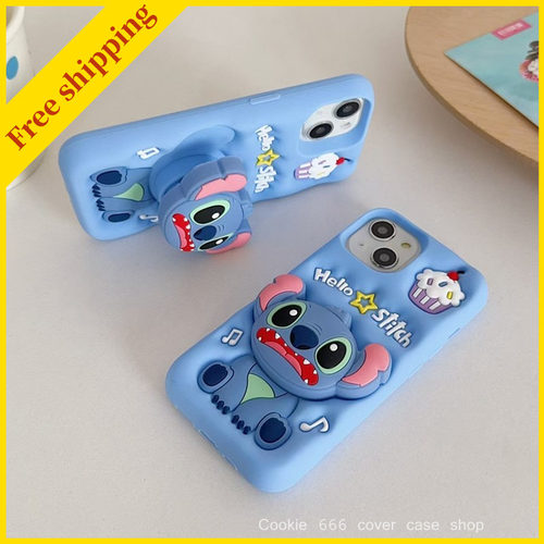 Cute disney cartoon phone cover case for iPhone 16 pro max 12 13 14 15 plus blue Stitch casing