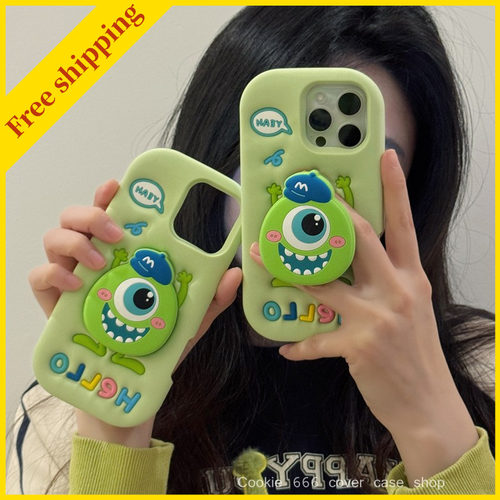 Monster cartoon Phone case for iPhone 12 13 14 plus cute bracket cover 15/16 pro max green casing