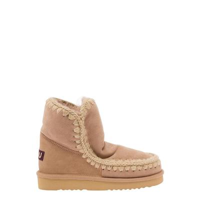 代购MOU女士雪地靴保暖防寒舒适软底短筒缝线装饰平底毛边设计