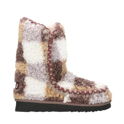 代购MOU女士雪地靴保暖防滑软底舒适格纹毛绒材质缝线装饰平跟