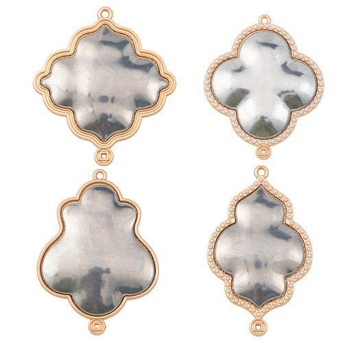 宋锦手工新中式凹槽双吊四叶草海棠花diy饰品底托带盖包布配件