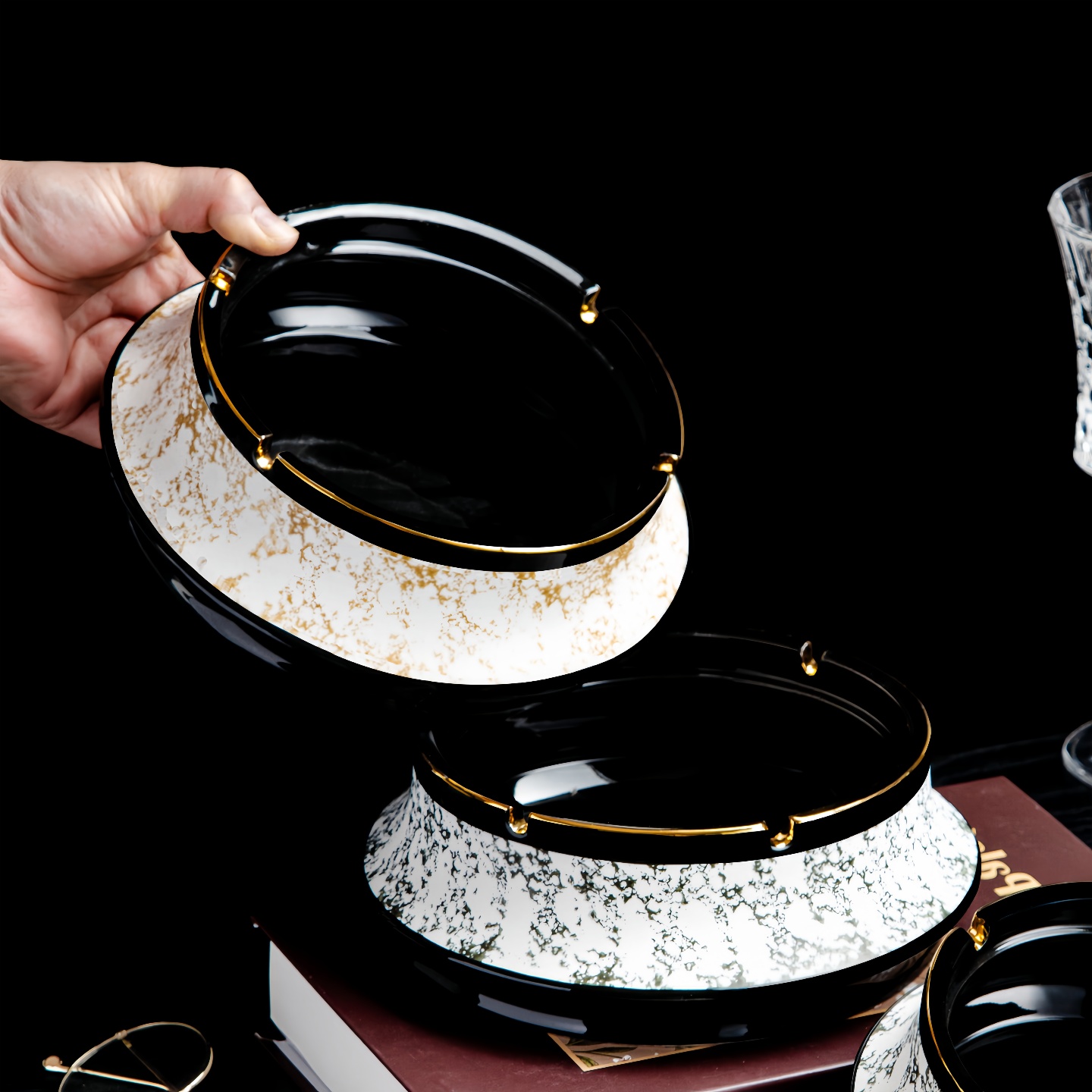 轻奢大理石纹烟灰缸客厅办公室小众设计高级感防飞灰创意家用大号