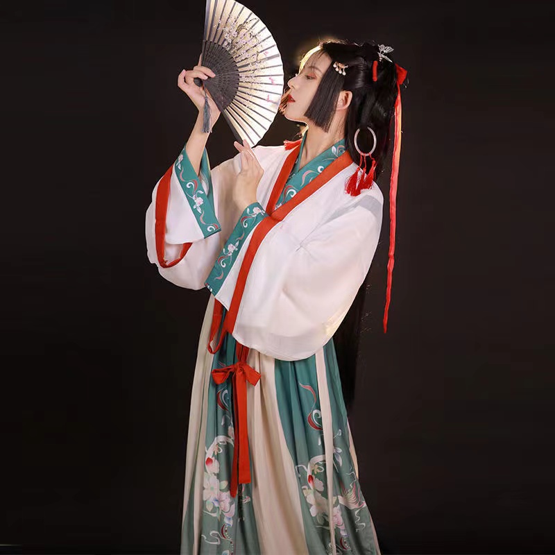 绫锦司汉服女晋制齐腰交领一片式襦裙2021年秋冬新款三件套正品