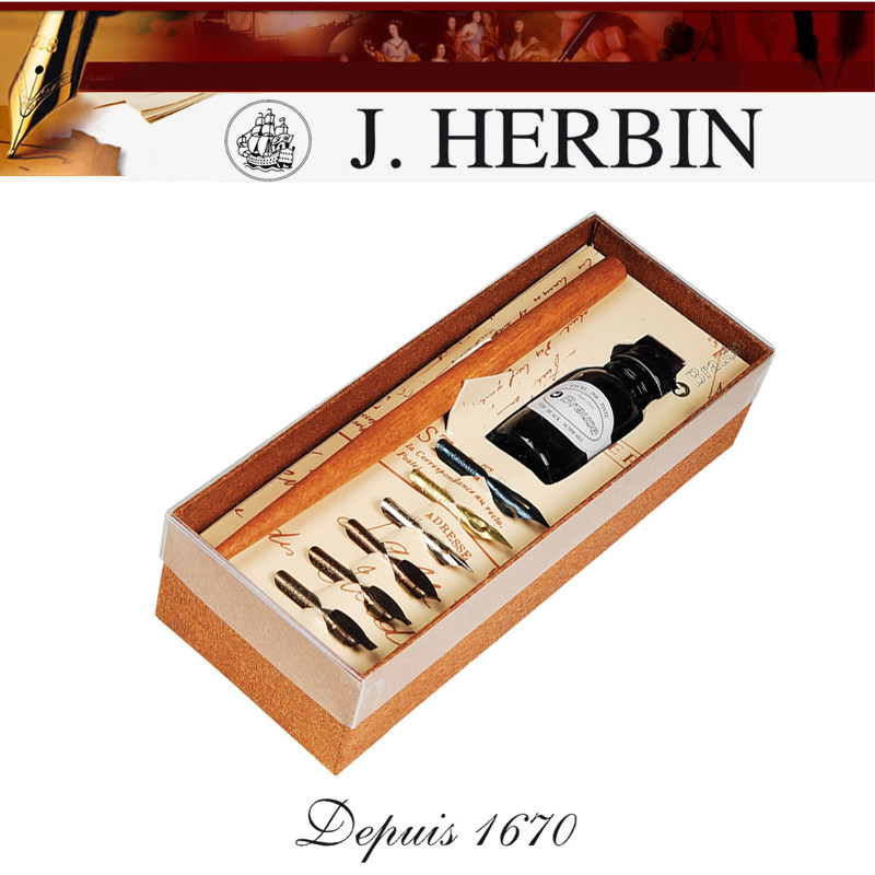 法国 J.Herbin 蘸水笔 套装 6支笔尖+1支木杆+1瓶墨水 195B
