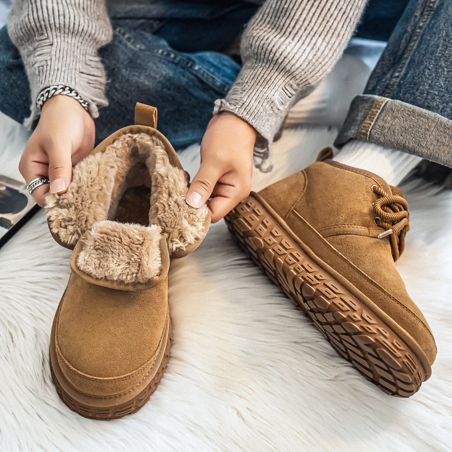 雪地靴男款东北保暖增高面包鞋
