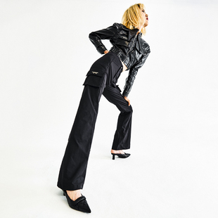 喇叭工装 原创男女同款 裤 黑色卡其秋季 M032版 高腰长裤 型尖叫28长裤