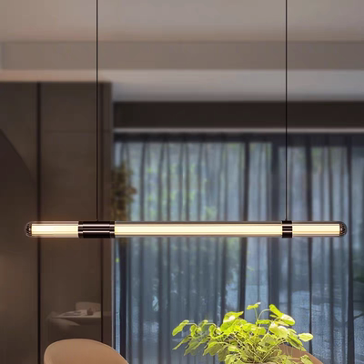 铜圣意式简约餐厅一字长条吊灯创意设计师款吧台岛台茶室玻璃灯具