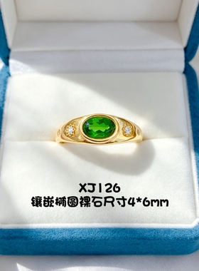 新S925银戒指 欧泊/透辉石尺寸4*6mm 维多利亚复古小众轻奢小碎花