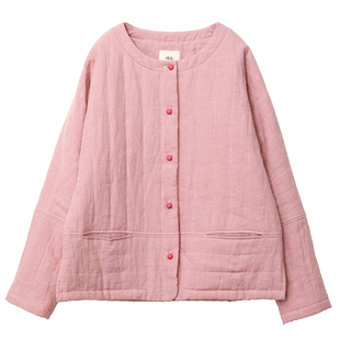 棉叙秋冬新款文艺复古女装棉服宽松外套砂洗亚麻圆领棉衣11800