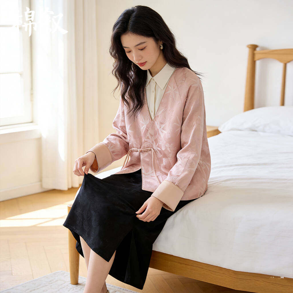 《告别价199》新中式锦缎国风宽松盘扣上衣老钱风春秋外套女24073