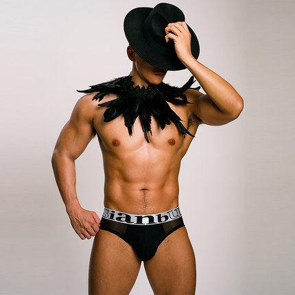 【拍3件69/5件99】Asianbum时尚性感透气网眼网纱拼接三角内裤