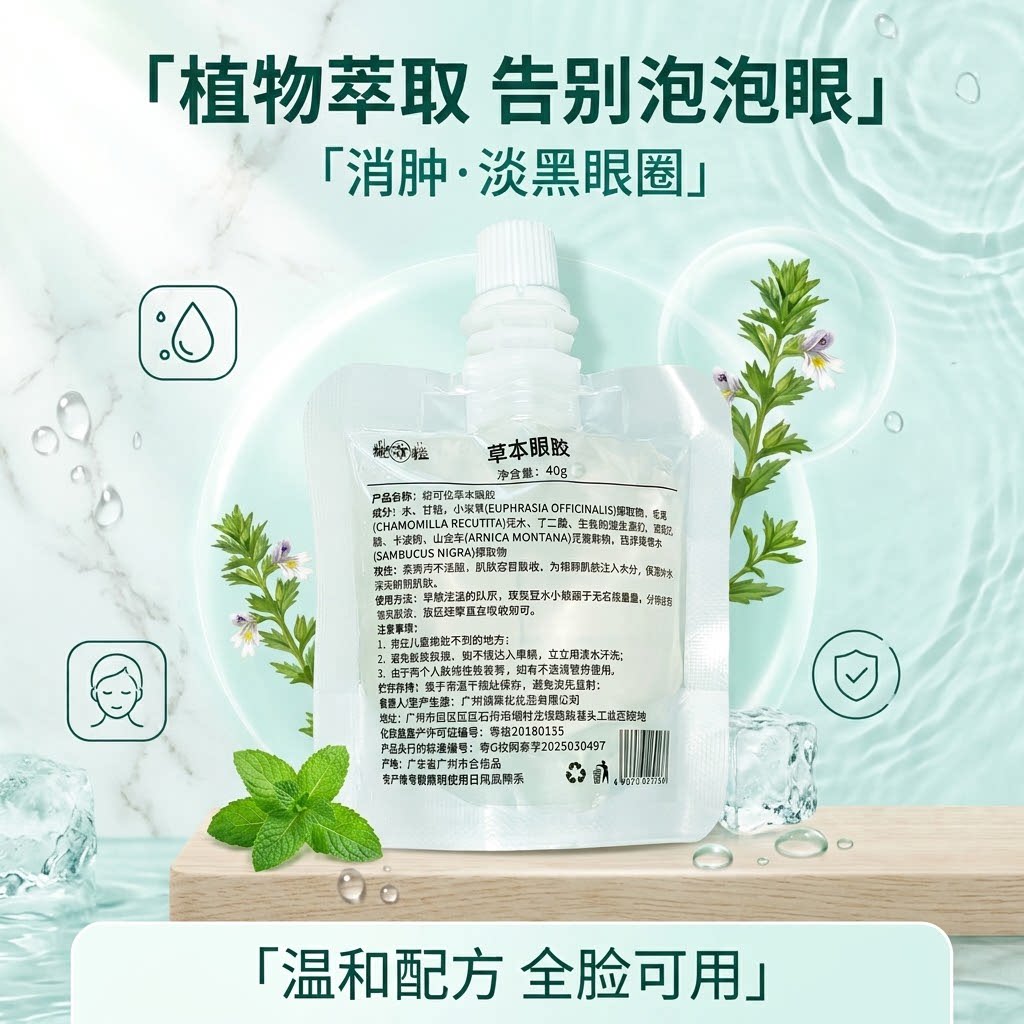 妮可粒然接骨木纯植物草本小米草眼胶洋甘菊熊猫眼眼袋全脸肿面膜