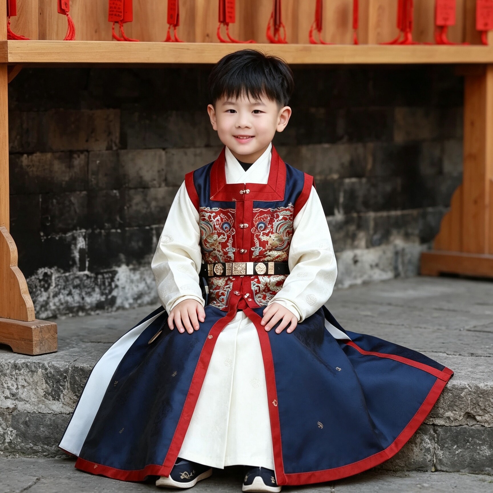 明制汉服男童女童汉服春秋款织锦汉服