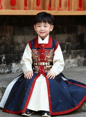明制汉服男童女童汉服春秋款织锦刺绣龙纹新中式拜年服中国风
