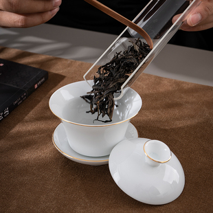 陶瓷茶杯小号茶碗茶备三才碗品茗杯泡茶盖碗盖凹纯白毫升纯色潮州