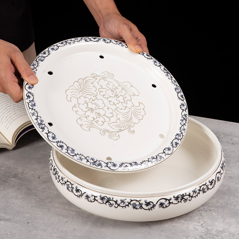 12-14英寸青花陶瓷圆形茶盘茶台中式茶海 潮州单独双层茶托盘复古,餐饮具,茶道/零配,淘宝优惠券,粉丝福利购,淘宝优惠卷
