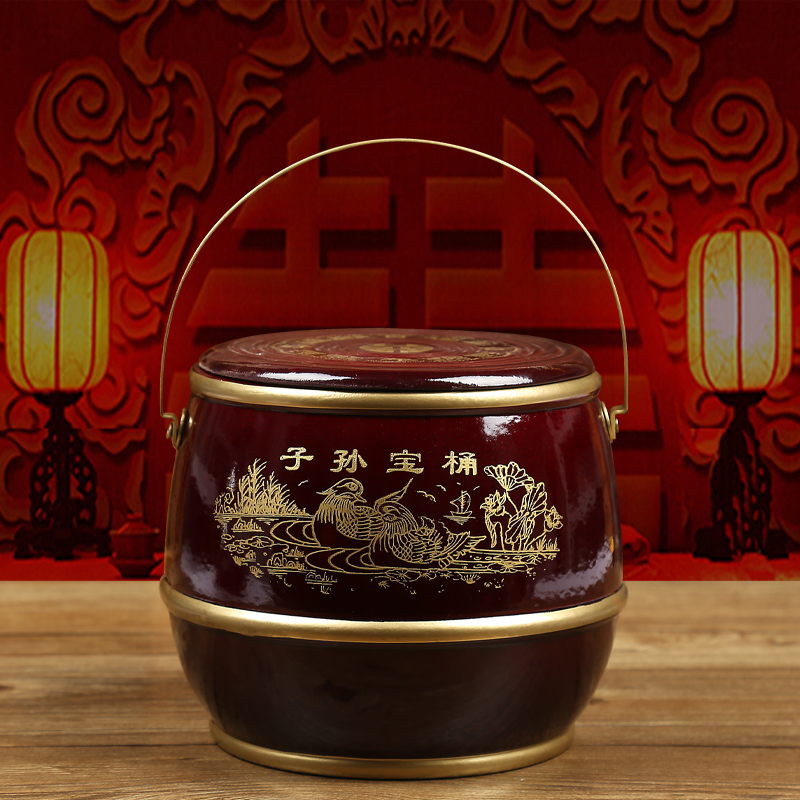 【实木子孙桶】送子孙五宝