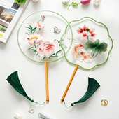 长柄古风小团扇旗袍扇子流苏女童仙气精致汉服双面刺绣舞蹈中国风