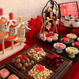 订婚小摆件氛围感布置装饰桌面糕点喜饼中式摆台物件女方家里全套