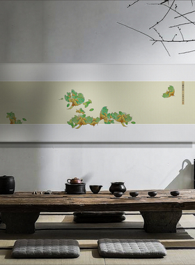 心联古风茶室装饰画横幅艺术壁画餐桌中式背景墙禅意客厅挂画莲蓬