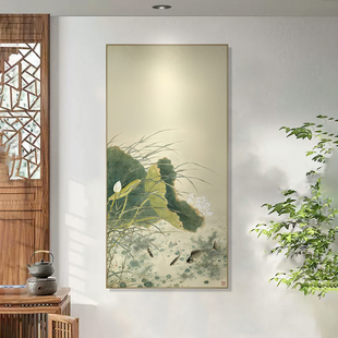飾畫荷花掛畫走廊餐廳豎版 壁畫荷氣連連圖 裝 新中式