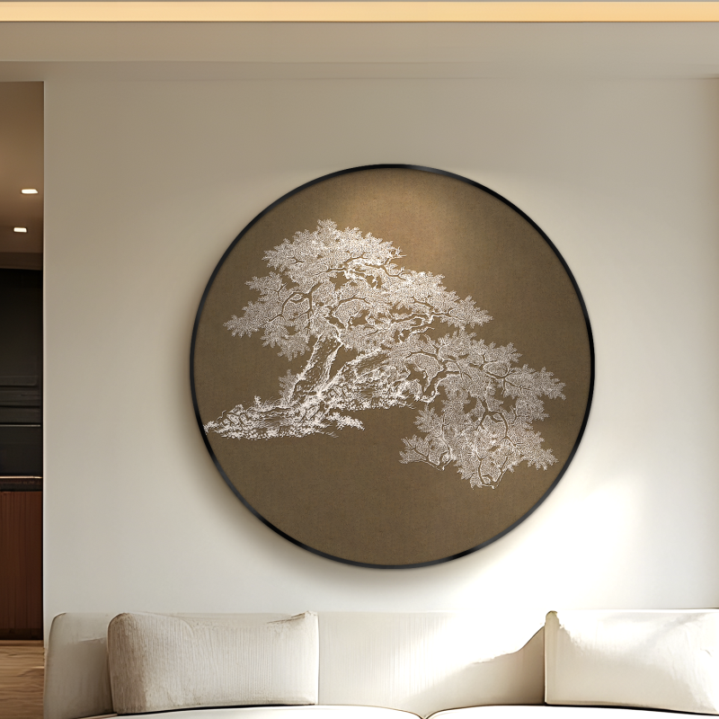 东方美学装饰画 诧寂风民宿酒店餐厅玄关高端定制新中式圆形挂画图片