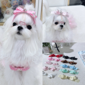 宠物发夹法式 约克夏狗狗头饰碎毛夹发饰bb夹 燕尾缎带蝴蝶结发夹