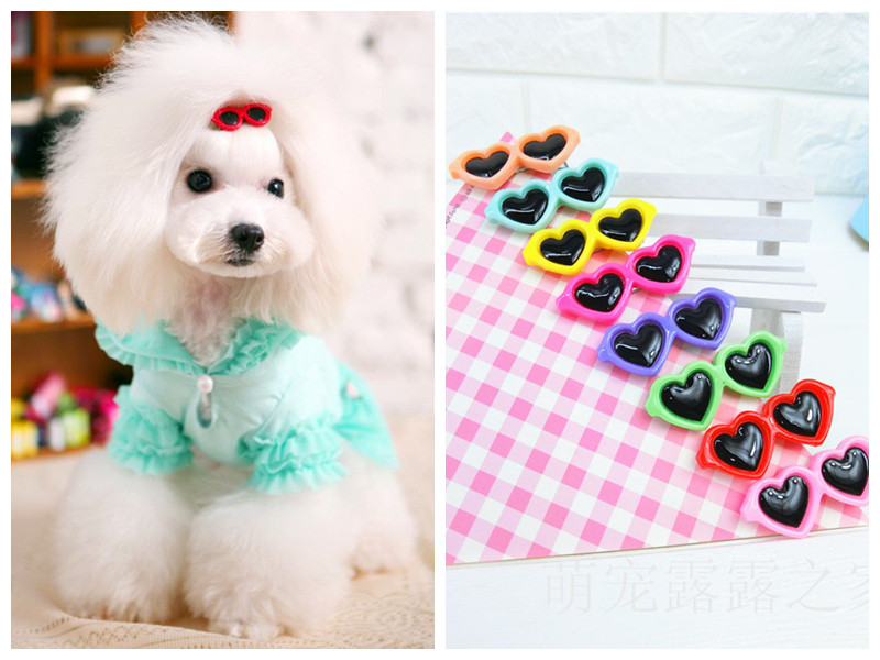 宠物发夹 饰品泰迪比熊 眼睛发夹 韩版墨镜发夹 发饰 打扮装饰