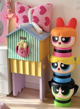 【现货玻璃钢贴纸优质版】飞天小女警小矮凳花花泡泡毛毛潮玩摆件